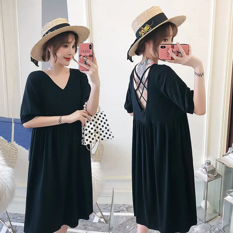 Платья для беременных свободные средней длины с v-образным вырезом летние платья