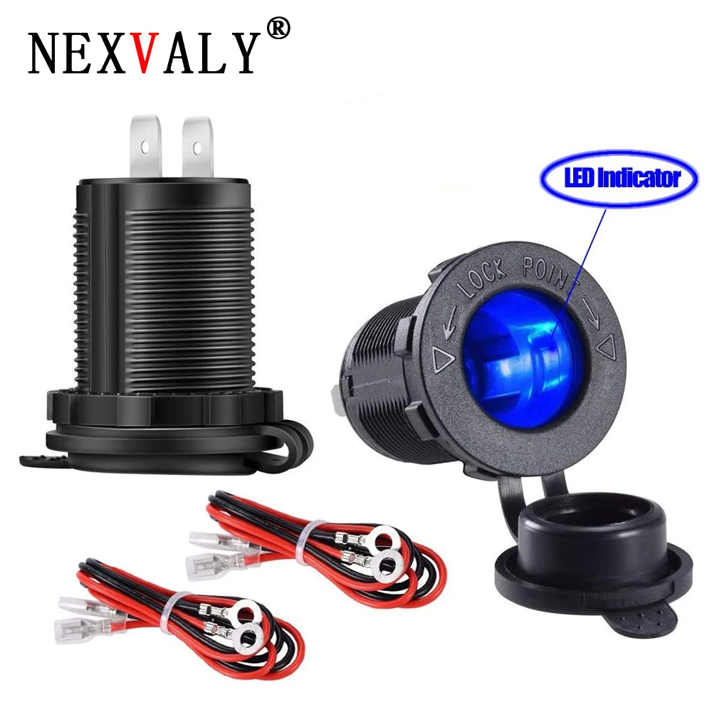 

NEXVALY Car Lighter Plug 12V Charger Socket with LED Indicator Light Waterproof Power Outlet Adapter Boat Motorcycle with Wire