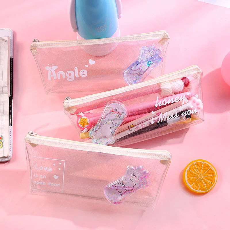 Прозрачный чехол карандаш из ПВХ с милым когтем кота сумка для канцелярских