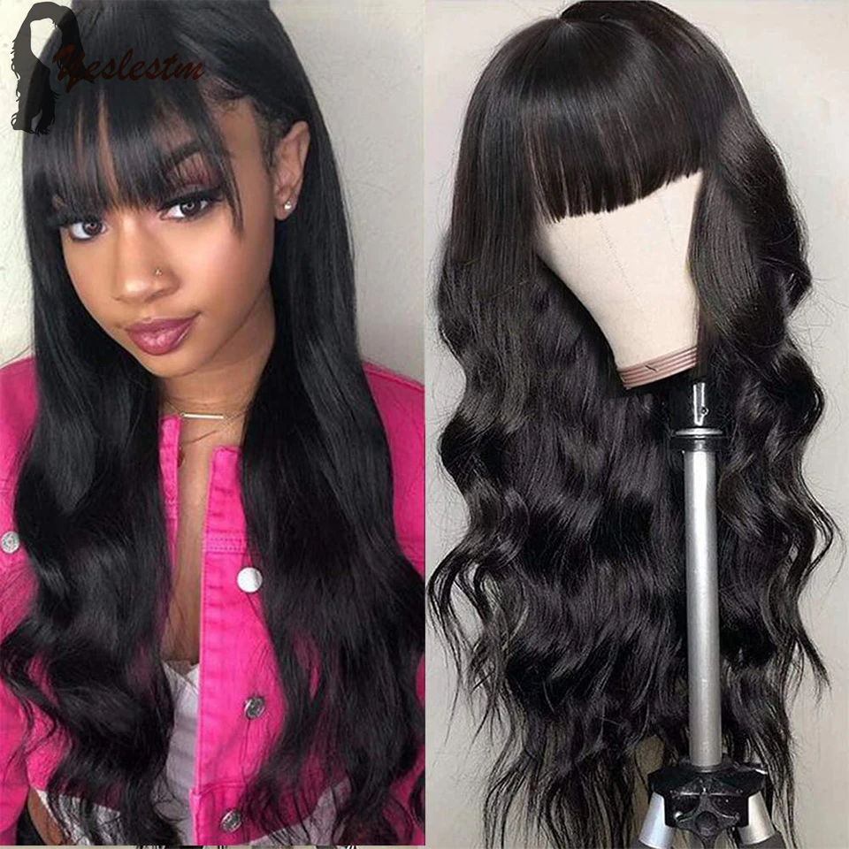 Парики из человеческих волос с челкой бразильские человеческие волосы без