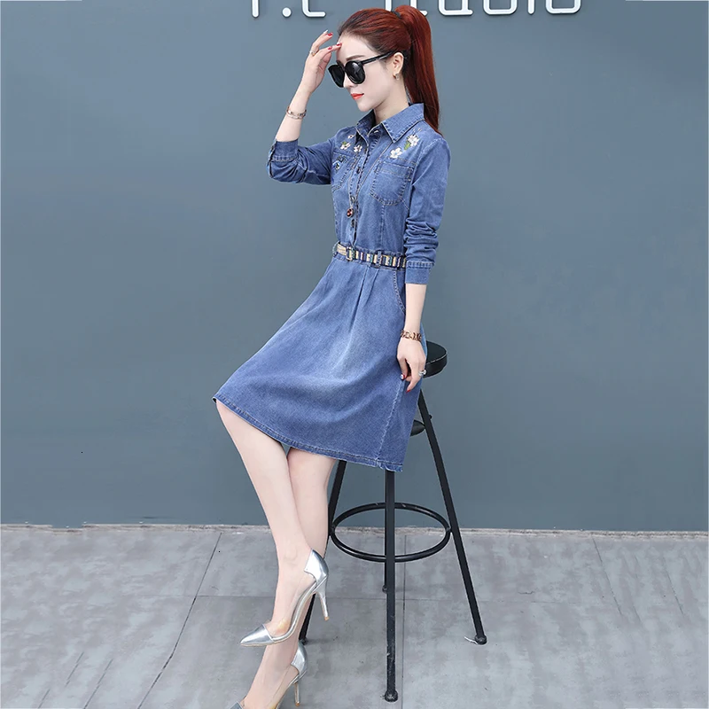 2019 Весна Ренессанс новые модные женские джинсовые Jurk цветы Born длинные Mouw