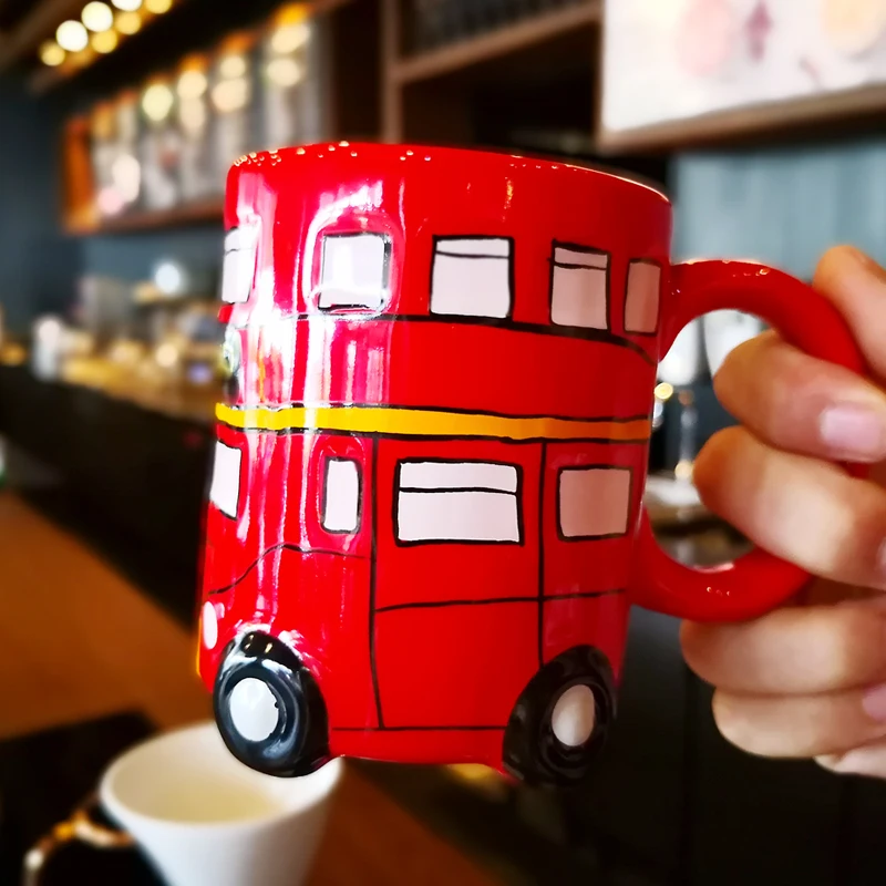 Creative Double Bus Mugs Retro Ceramic Cup Coffee Milk Tea Mug Drinkware Novetly Hand Painting Gifts | Дом и сад