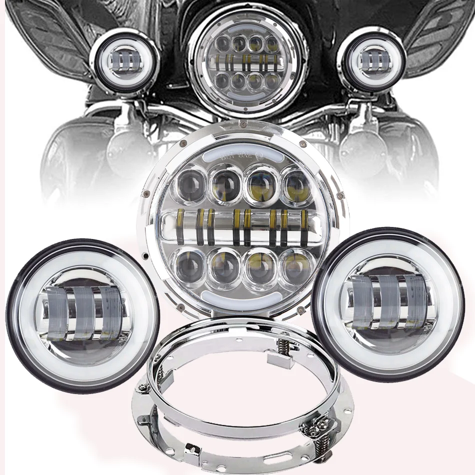 

7inch 80w LED Projector Headlight 4.5" Fog Passing Light For Touring Electra Glide Street Glide Softail Night Bad Boy Road King
