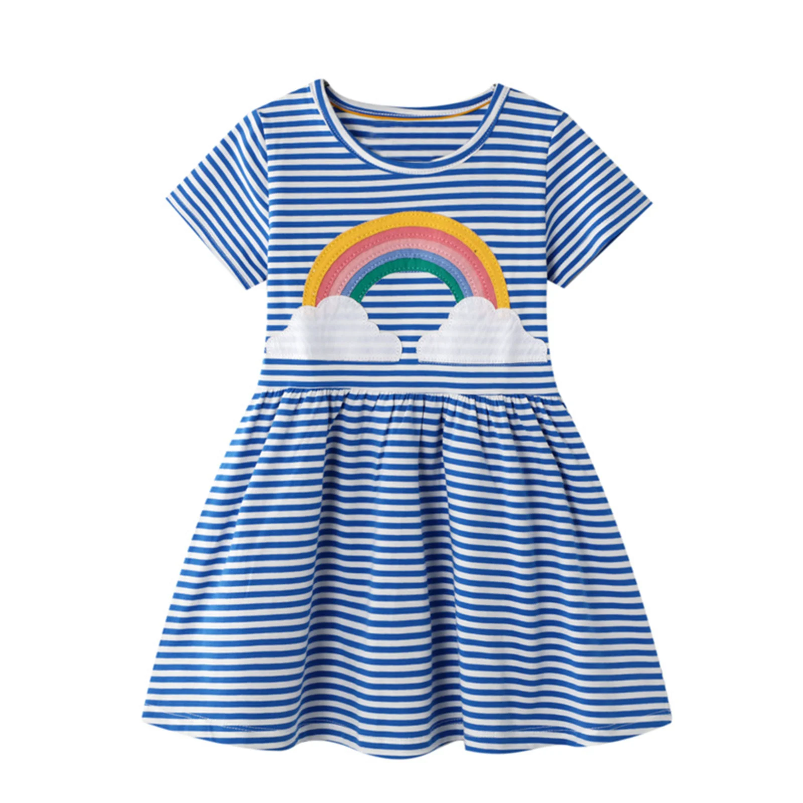 

Summer Kids Dresses For Girls Casual Short Sleeves Rainbow Print Stripes Dress Toddler Baby Girl Clothes Children Princess Dress