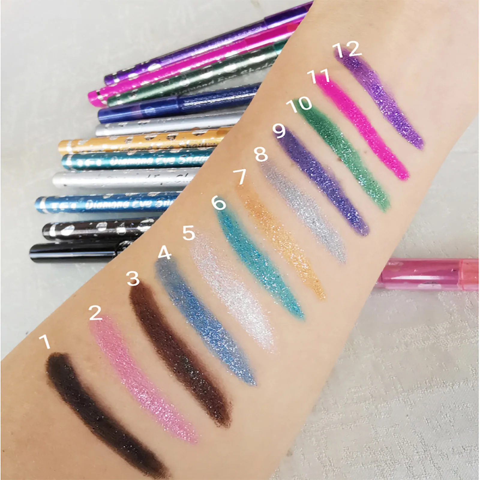 

12 Colors Lying Silkworm Pearlescent Eyeshadow Stick Sequin Eyeshadow Pen Halloween makeup maquiagem maquillaje maquillage