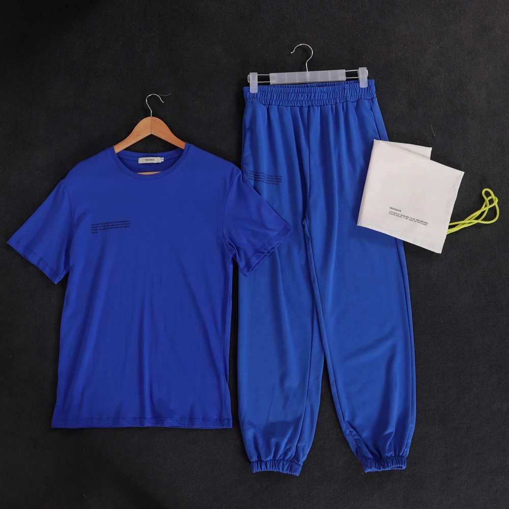 

Summer New Man Tshirts Pants Two Piece Set Letter Print Loose O-Neck Short Sleeve Tops Sweatpants 100% Cotton Casual Tracksuit