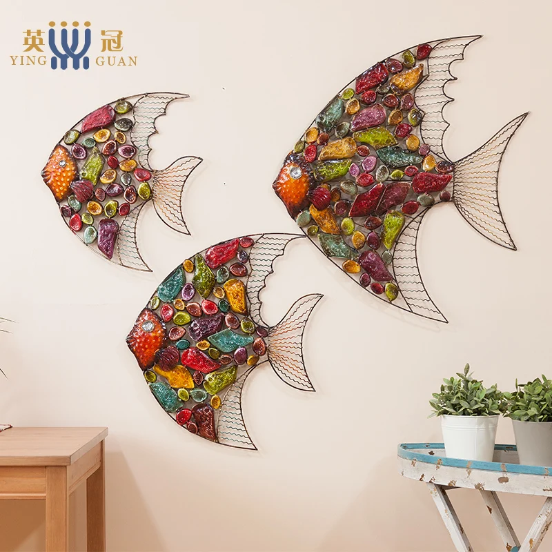 

Украшение настенное в европейском стиле для гостиной, креативная железная роспись с рыбками, аксессуары для украшения дома