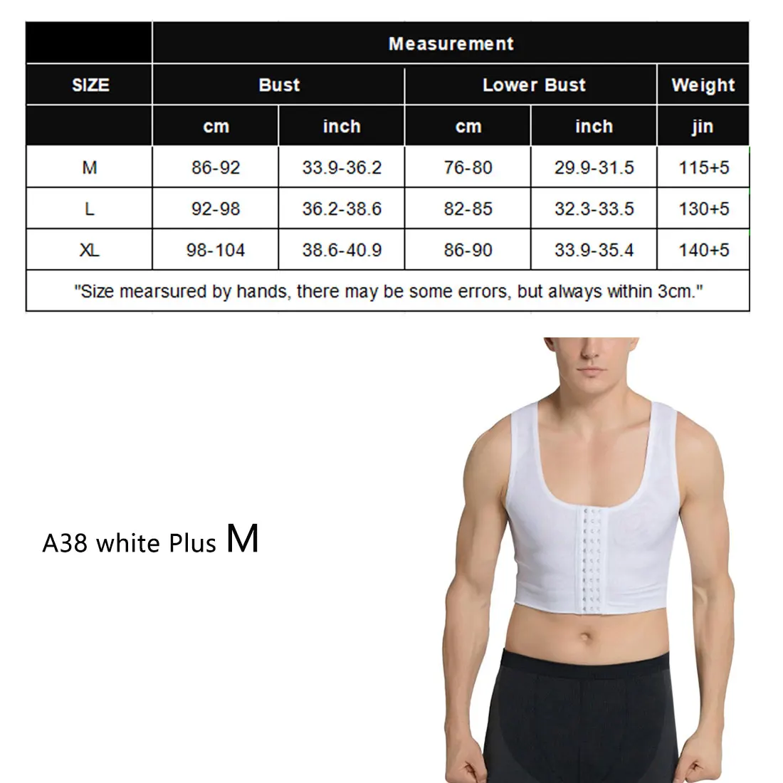 A38 white enhanced Мужская корректирующая футболка жилет мужской бюстгальтер мужской формирователь компрессионное тело осанка корректор спины скобка вспомогательные крюки контроль Топы - Цвет: A38 white enhanced
