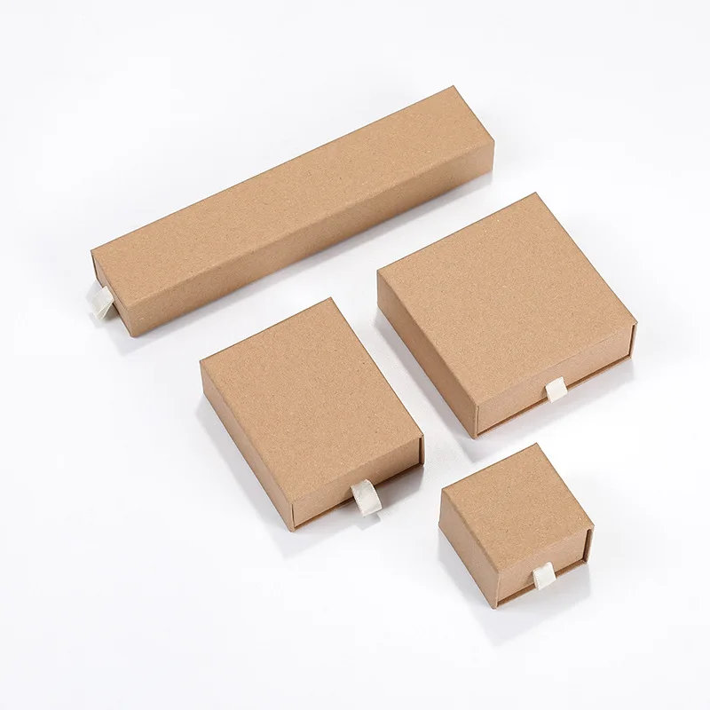 

Kraft Paper Drawer Boxes 12pcs Necklace Earring Set Boxes And Packaging With Black Multi-Style Sponge Packaging Case