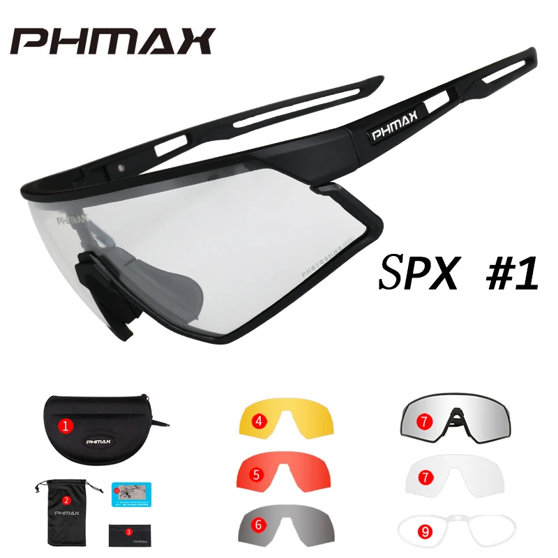 P-YJ-SPX01-5P PHMAX фотохромные велосипедные очки, велосипедные UV400 спортивные солнцезащитные очки, антибликовые легкие профессиональные велосипедные очки, очки для близорукости - Цвет: P-YJ-SPX01-5P