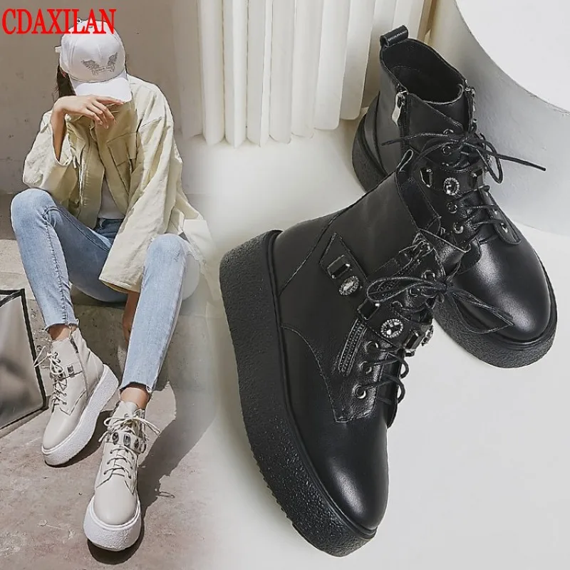 CDAXILAN/Новое поступление женские мотоциклетные ботильоны из натуральной бычьей