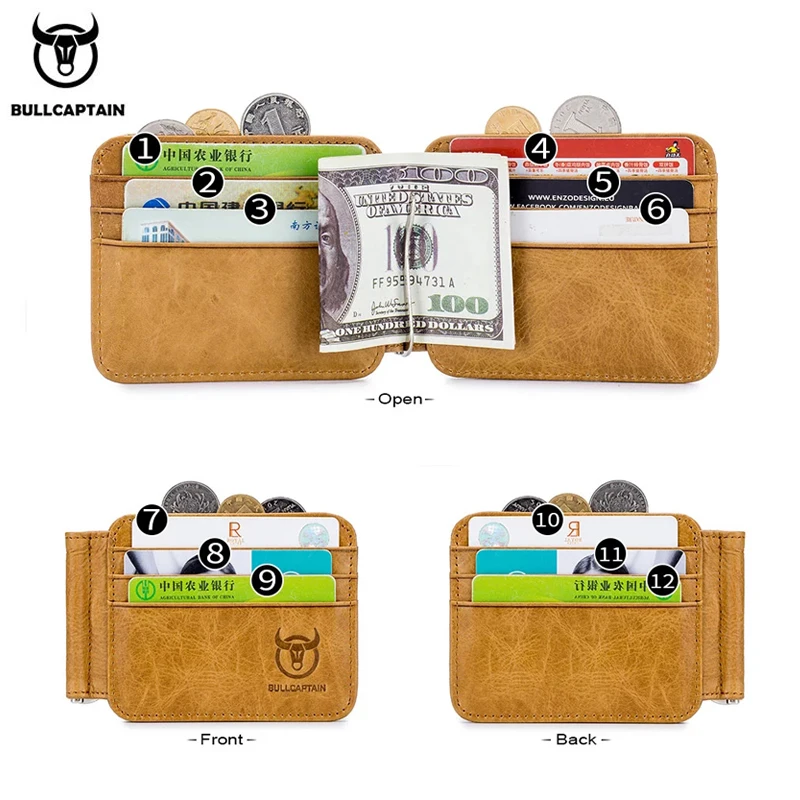 BULLCAPTAIN Leather Credit Card Holder Multi-Card Front Pocket Wallet With RFID Blocking Bi-fold business Leather Card Holder