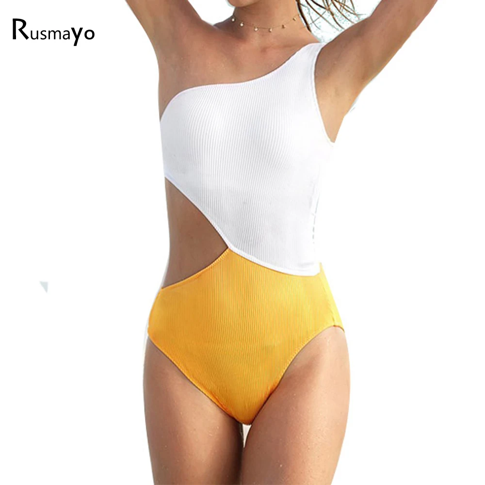 Женский цельный купальник на одно плечо монокини в стиле пэчворк женский