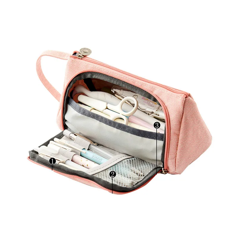 

School Supplies Student Canvas Cosmetic Bag Portable Large Capacity Pencil Bags for Girls Boy Makeup Brush Organizer Pen Case