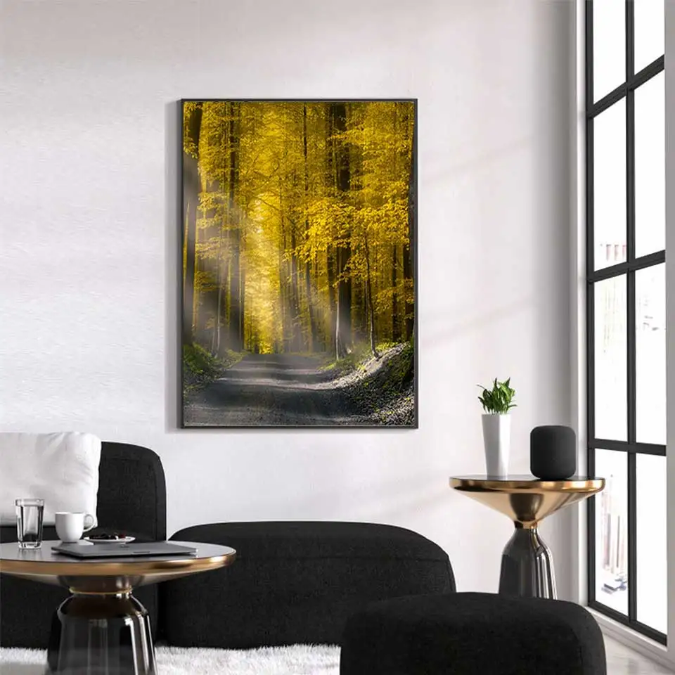 Современный скандинавский Солнечный свет плакат с изображением леса холст