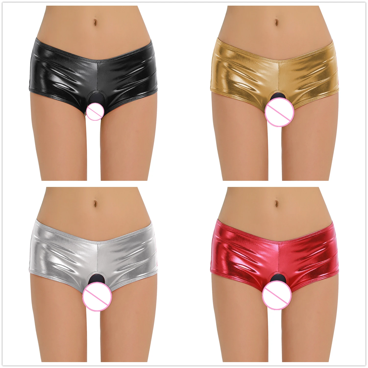 

Ladies sexy uniform temptation imitation leather hollow night stage shorts