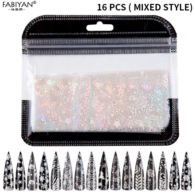 16Pcs Fluorescence Лазерная Фольга для маникюра Стикеры голографические наклейки для нейл-арта украшения наклейки 20*4 см Снежинка инструменты для дизайна маникюра на Рождество и Хеллоуин; 10/16 шт - Цвет: 16Pcs Fluorescence