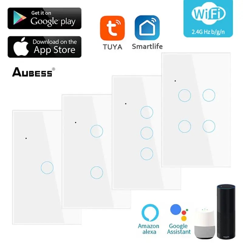 

1/2/3/4 gang US Tuya WiFi Smart Light Touch Switch 100-250V Smart Life/Tuay APP Remote Control Work With Alexa and Google home
