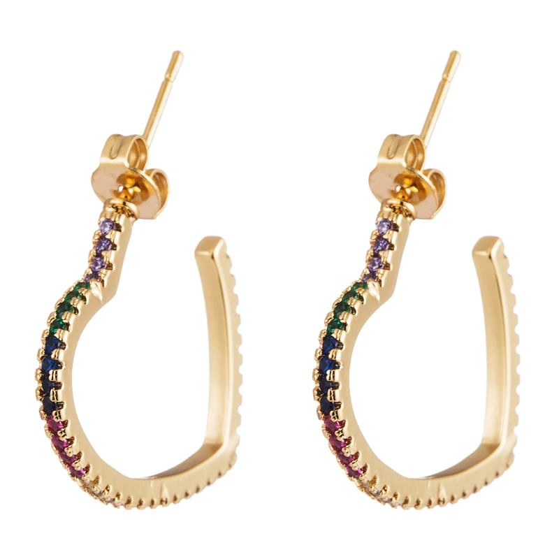 

Copper Earrings Jewelry Earrings Korean and European Fashion Lady Earrings Luxury Color Zircon Opening Heart Stud Copper Earring