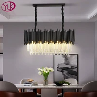 oval design black chandelier for dining room luxury kitchen island modern crystal light fixture home decor cristal lamp