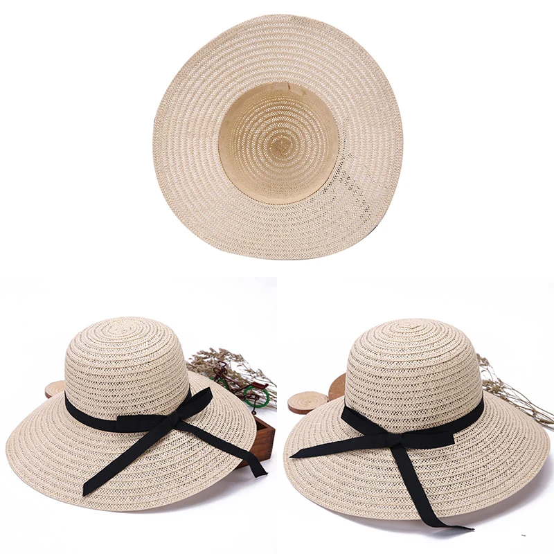 

Trendy Women's Summer Beach Sunhat Bowknot Breathable Straw Hat Floppy Outdoor Casual Temperament Sunscreen Hats