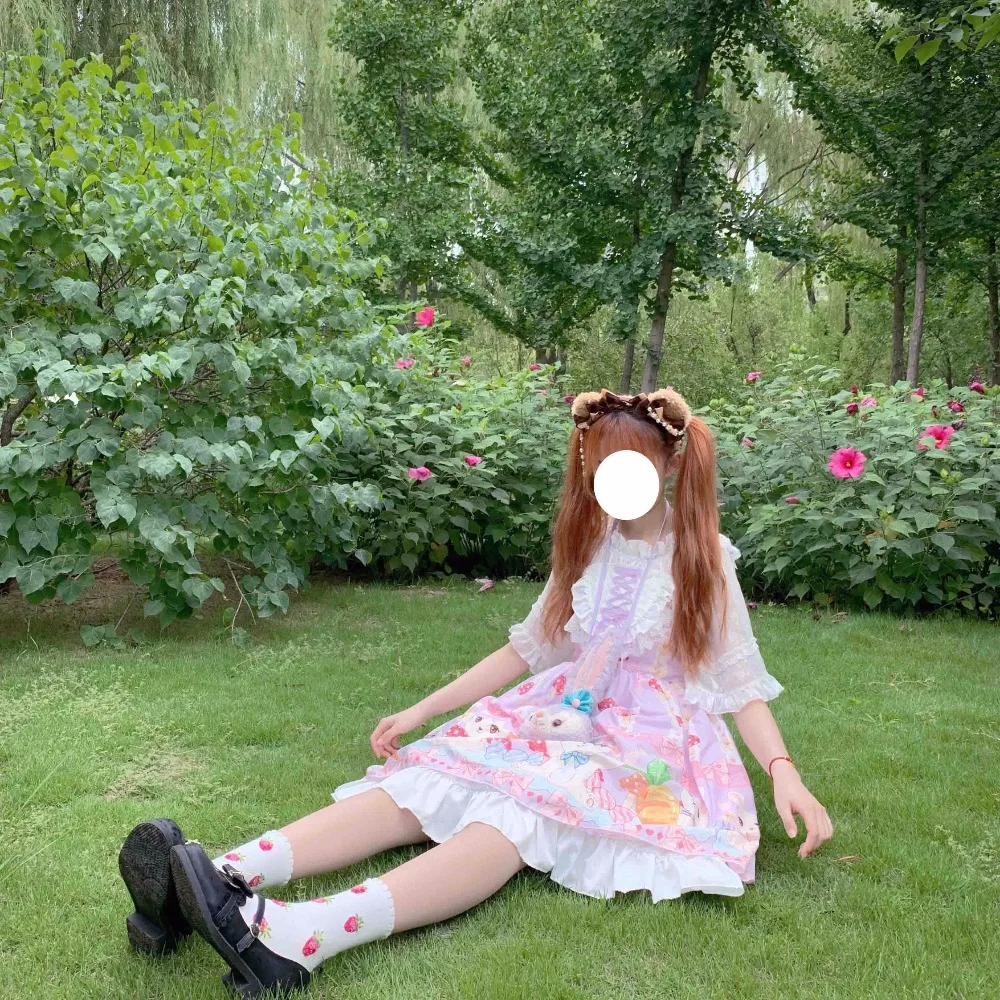 Kawaii японский Лолита девушка Лолита гриб кролик кружева милое платье без рукавов