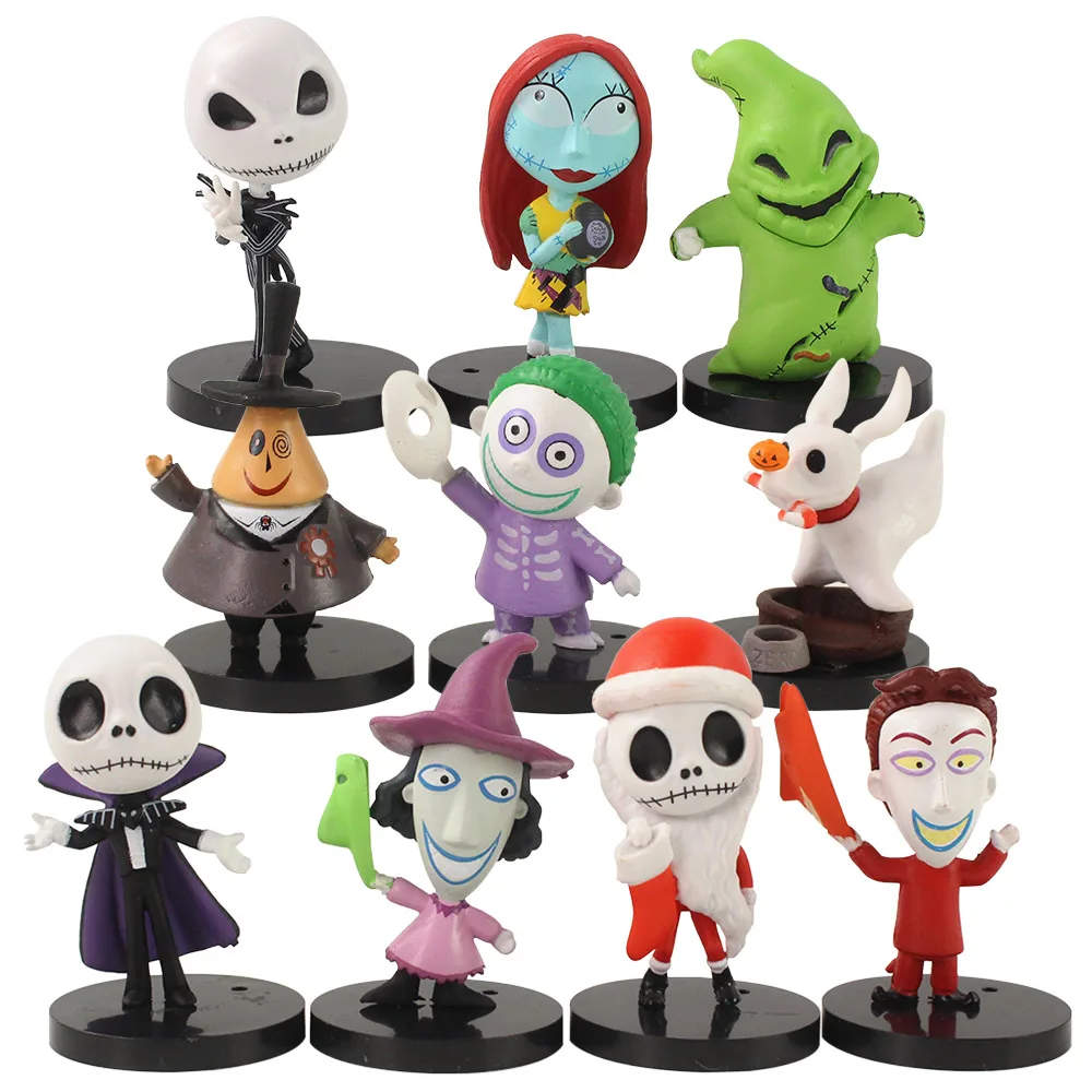 

10Pcs/Set The Nightmare Before Christmas Jack Jack Skellington Freddy Krueger Bobble Head Doll PVC Action Figure Collection Toy