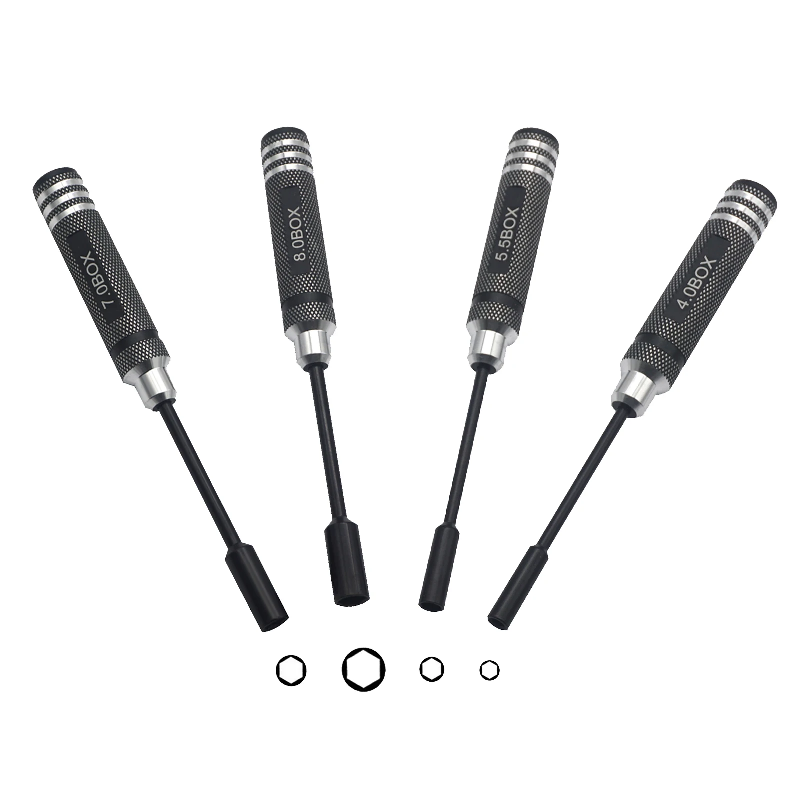 

4Pcs Hex Nut Key Socket Screw Driver Tool,4.0 5.5 7.0 8.0mm Sleeve Wrench Spanner,RC Flat Head Wrench Screwdrivers Repair Tools