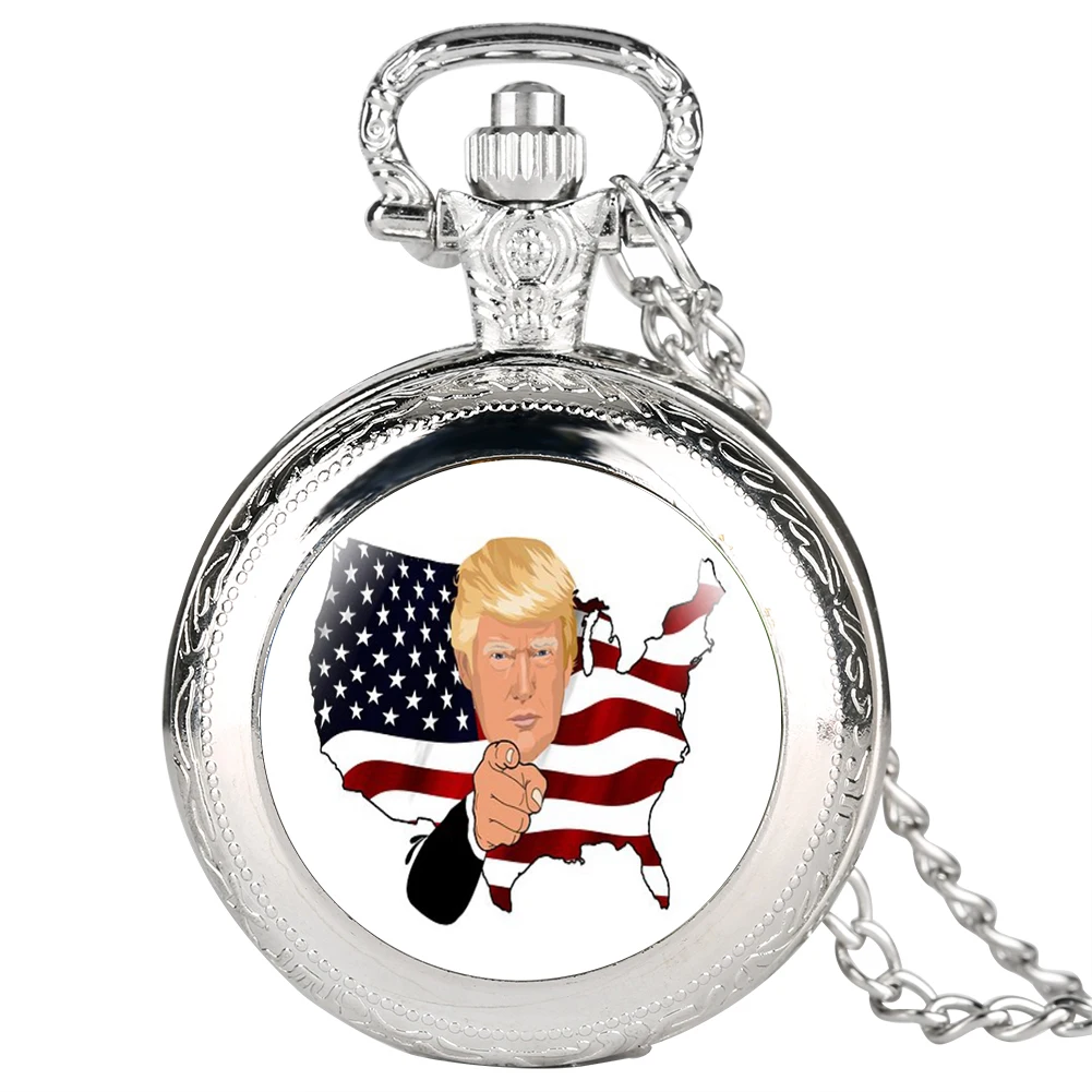 Забавный чехол кварцевые карманные часы Трамп Знак черный кулон ожерелье для