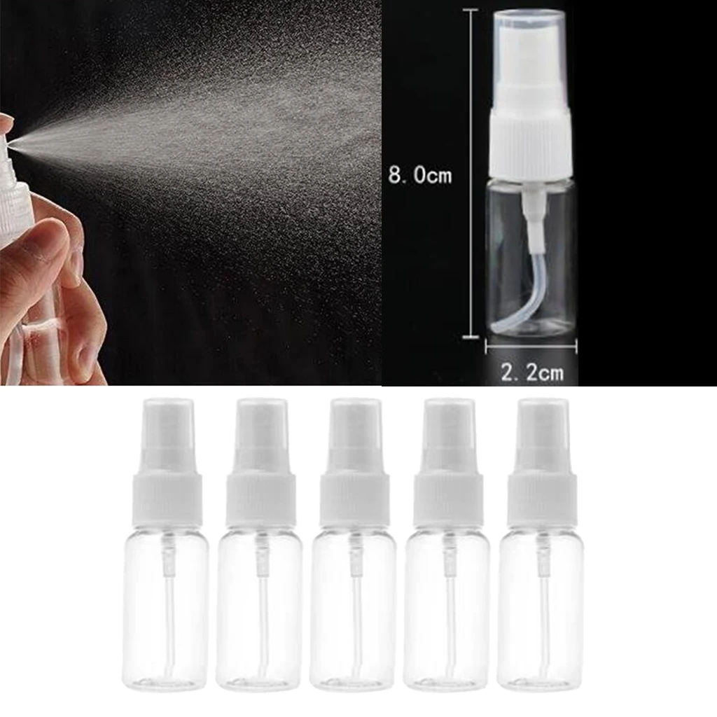 Paquete de botellas con pulverizador, niebla fina vacíos de contenedores transparentes, juego de botellas de líquido para limpieza/Perfume/cosmético, 5 uds.