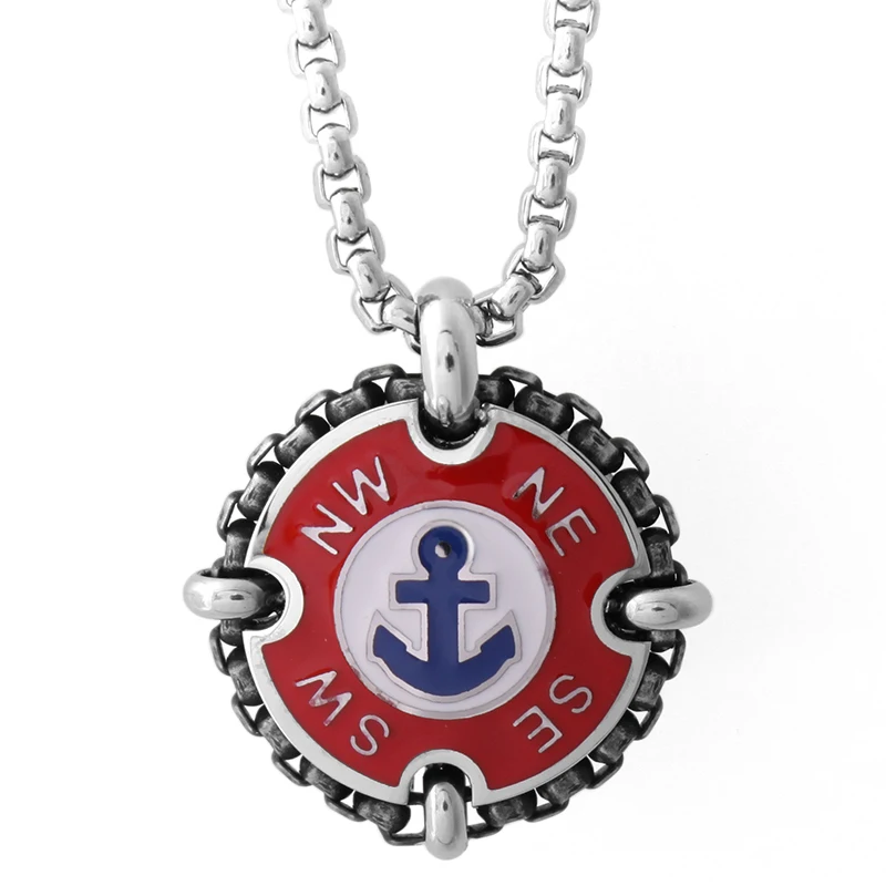 Мужская Длинная подвеска Runda красная эмалированная с якорем ювелирное изделие из