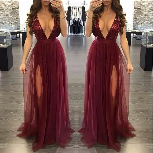 Женское Элегантное Длинное Вечернее Платье Макси без рукавов с глубоким