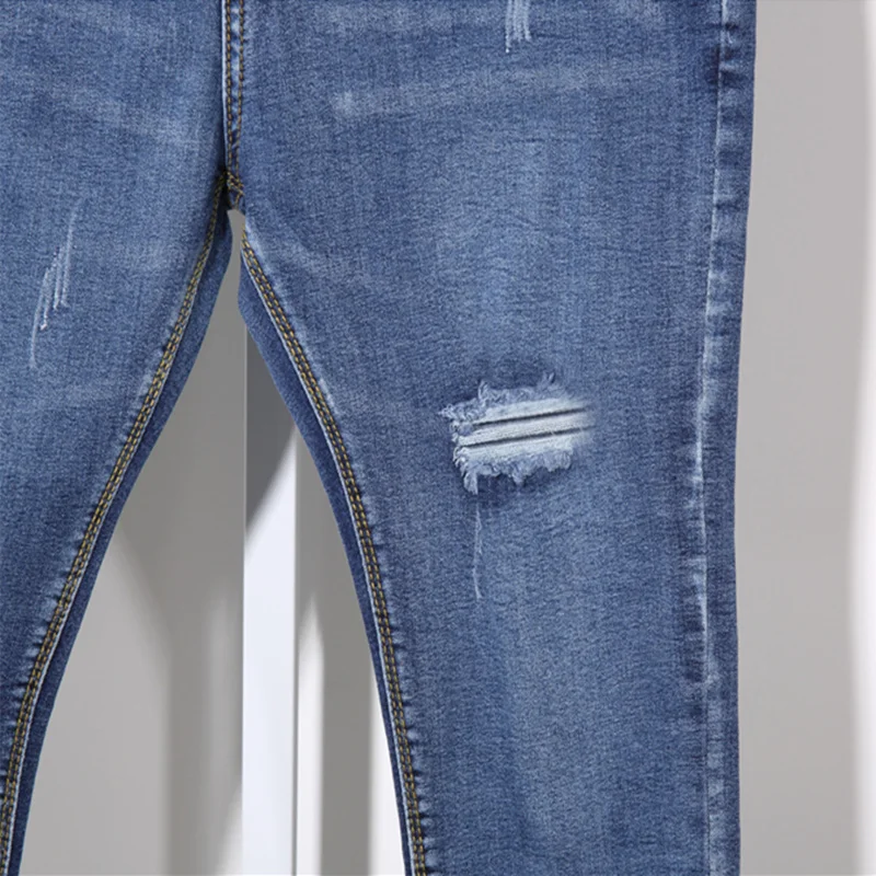 Женские рваные джинсы с завышенной талией тонкие облегающие джинсы-карандаш