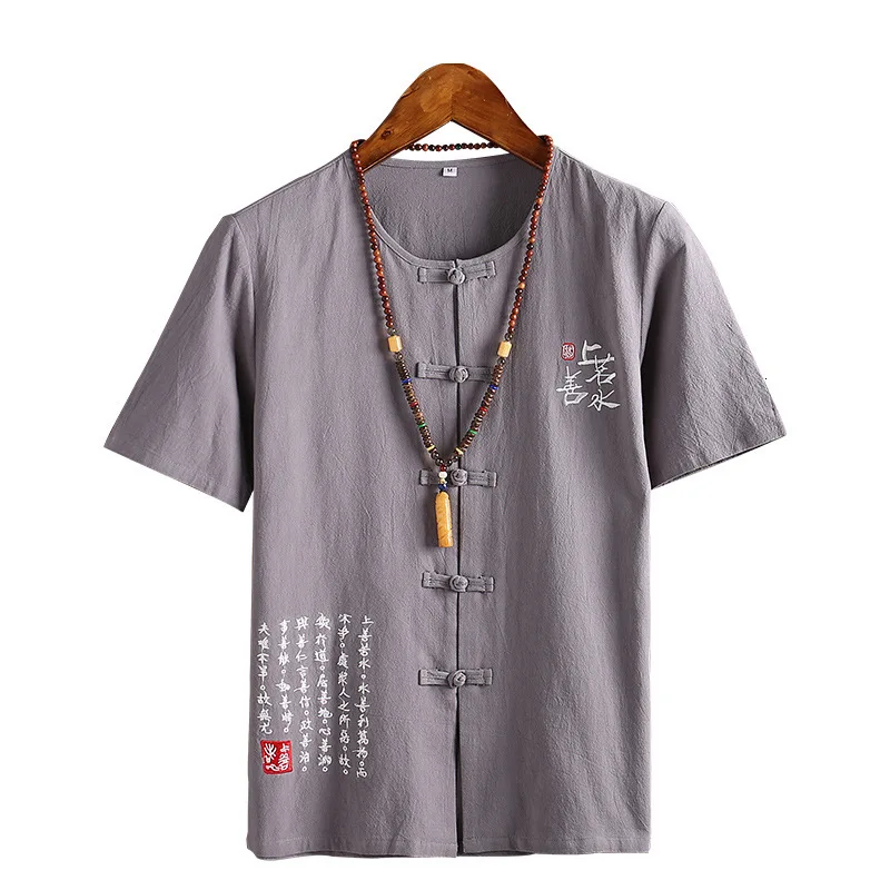 

Chinese Style Male TShirt Casual Streetwear Men Linen Cotton Loose Blouse Traditional Kung Fu Outfit Hanfu Coats Wu Shu Tee Tops