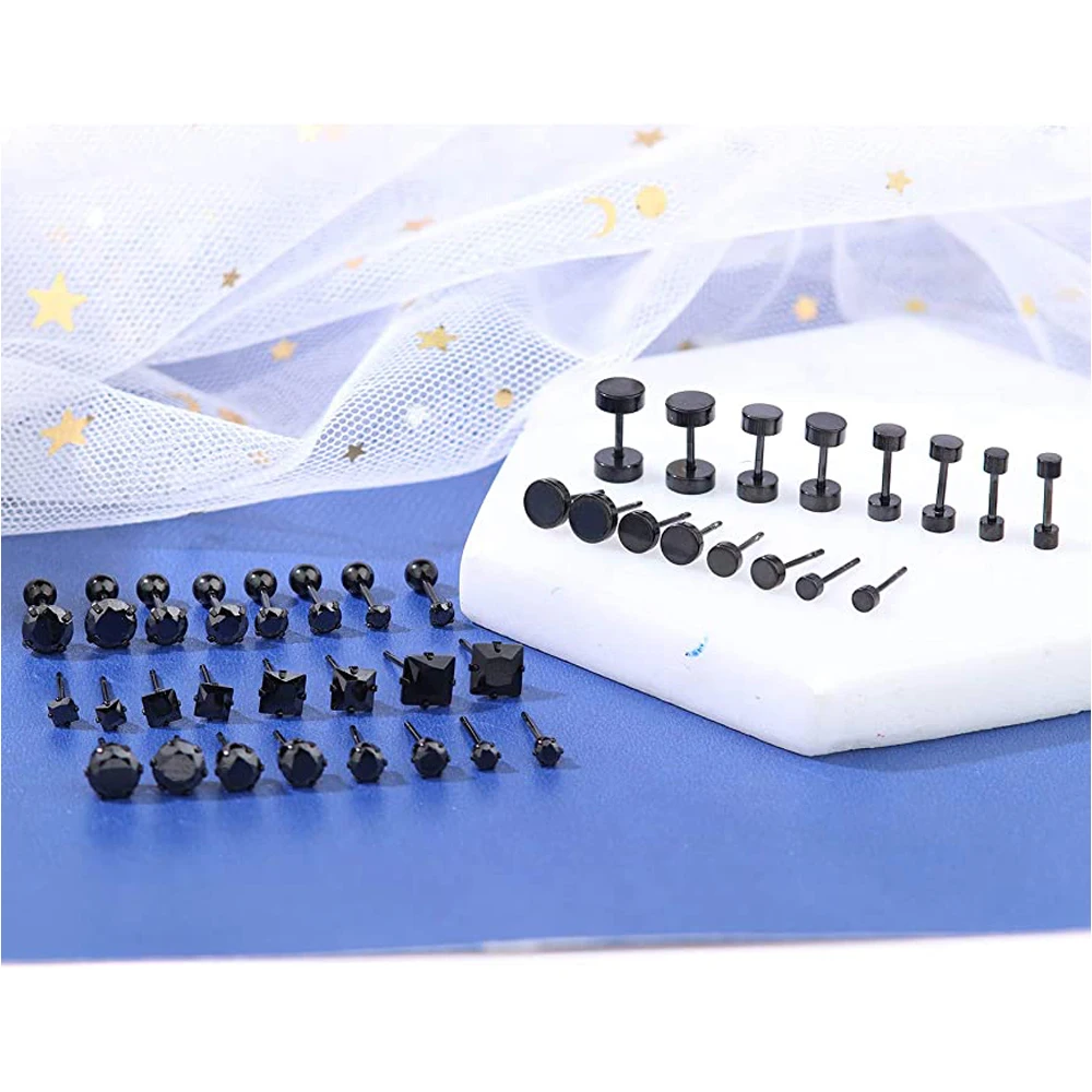 1 пара Нержавеющая сталь черный серьги со шпилькой для Для мужчин женщин CZ