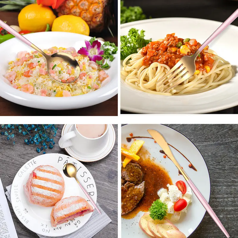 

4pcs Knife Fork Cutlery Set Coffee Spoons Dinnerware 304 Stainless Steel Tableware Set Black&Gold Kitchen Dinner Set Home Silver