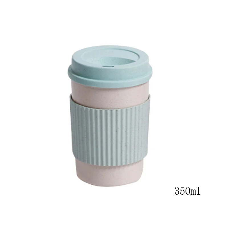 350ml blue 1 шт., портативные круглые кофейные кружки, пшеничная солома, пластиковые чайные стаканы, кружки, бутылка для воды, вакуумная колба, посуда, инструменты - Цвет: 350ml blue