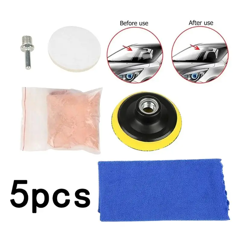 

5pcs Car Polish Glass Windshield Polishing Kit Scratch Removal Auto Window Glass Polished Remover Repair Tool Cerium Oxide