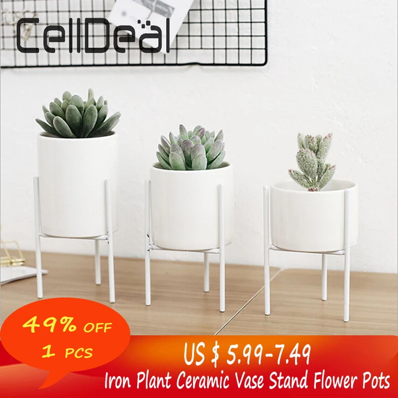CellDeal 1 комплект железная керамическая ваза для растений домашний декор подставка