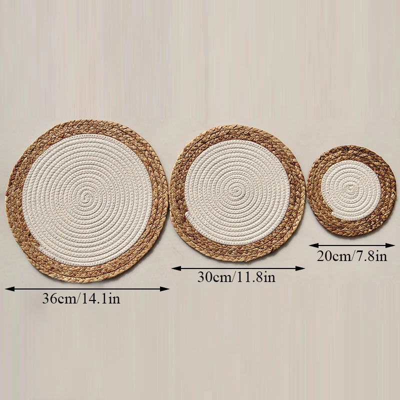 

Modern Simplicity Insulated Mixed Table Mat Round Shape Insulation Coaster Round Natural Rattan Coasters Kitchen Accessories