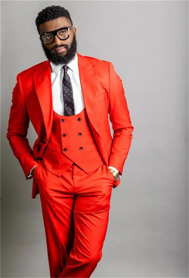 

New Double Breasted Vest Peak Lapel Groom Tuxedos Two Buttons Men Suits Wedding/Prom/Dinner Best Man Blazer (Jacket+Pants+Vest