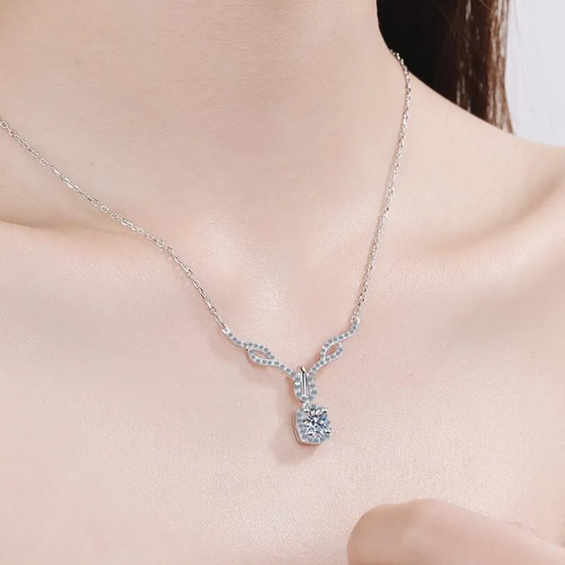 

ANZIW Fashion 925 Sterling Silver Moissanite Diamond Neckalces Silver Classic Halo Necklaces Women Wedding Engagement Jewery