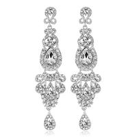 charm metal clear big crystal rhinestone pendant long dangle earings for women luxury bridal wedding hanging jewelry accessories