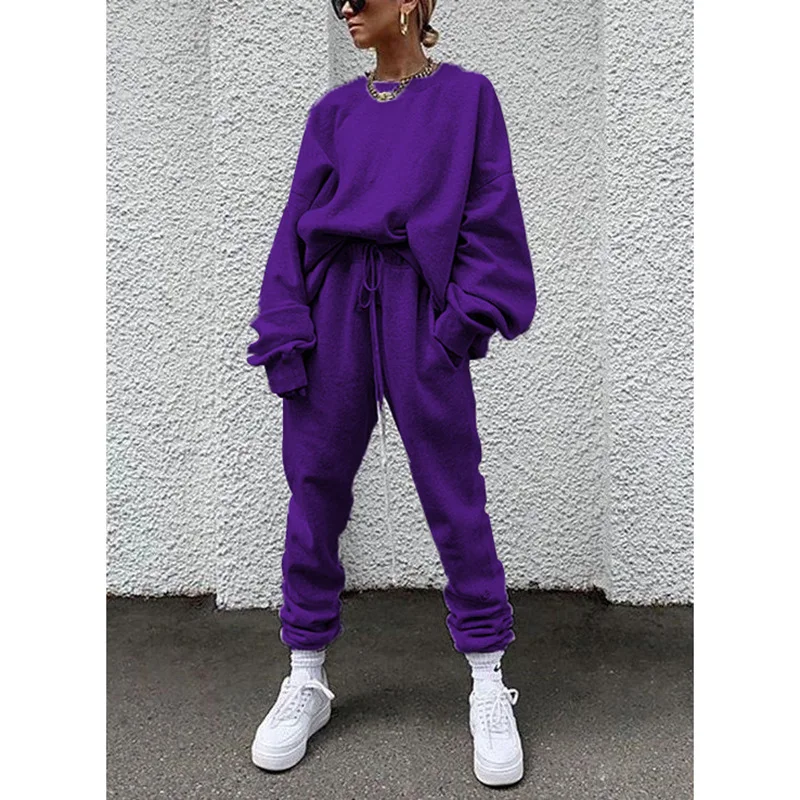

2020 Autumn Tracksuit Two Piece Set Womens Hoodies High Waist Jogger Harem Pants Pink Loose 2 Pieces Putfits for Women