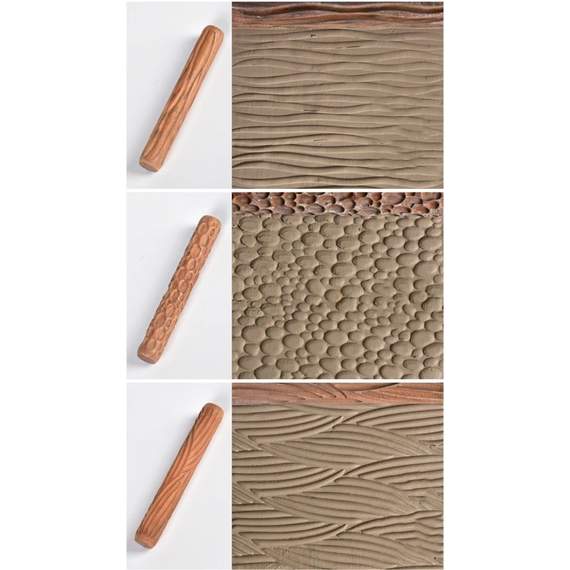 

1Pc Wood Clay Texture Rolling Pin Emboss Pattern polymer clay roller Ceramic Pottery Tools