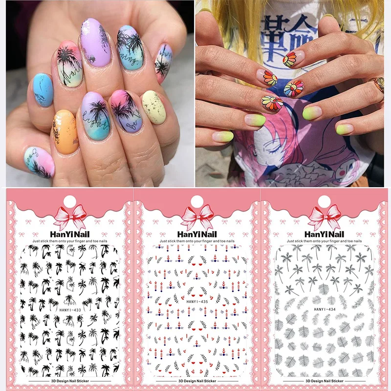 

3D Summer Coconut Tree Nail Sticker Flower Leaf Series Designs Nail Art Decorations Foil Manicures For Nails For Nail DIY Design