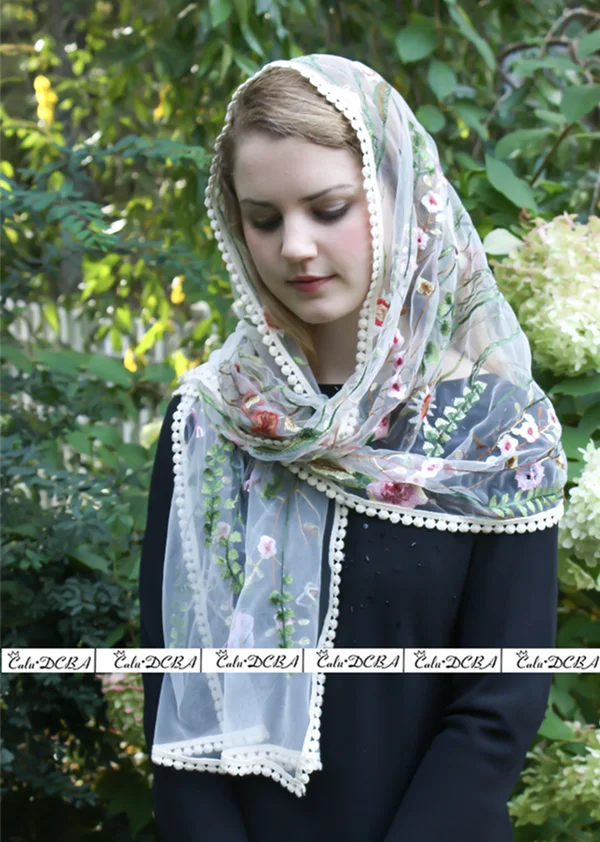 2020 Цвет слоновой кости синий черный католическая вуаль мусульманская элегантная