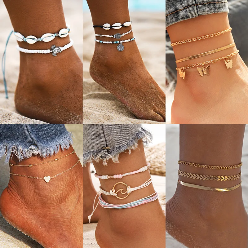 

Bohemian Shell Anklet For Wom Fashion Beads Skeleton Ocean Anklets Bracelet Foot Leg Summer Beach Jewelry 2021 New