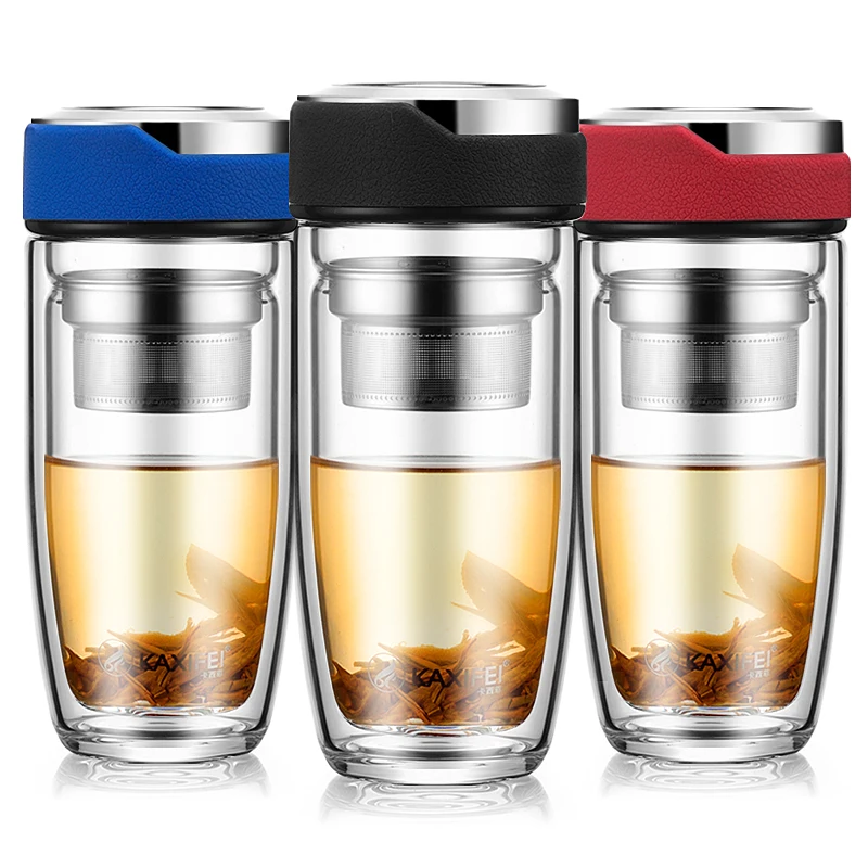 Curge 350ml High grade Double Walled Glass Tea Cup with Infuser Business Water Bottle for Portable | Дом и сад