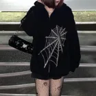 Женские толстовки большого размера Y2k Стразы пуловеры с длинным рукавом с принтом паука Топ Харадзюку осенние толстовки с капюшоном